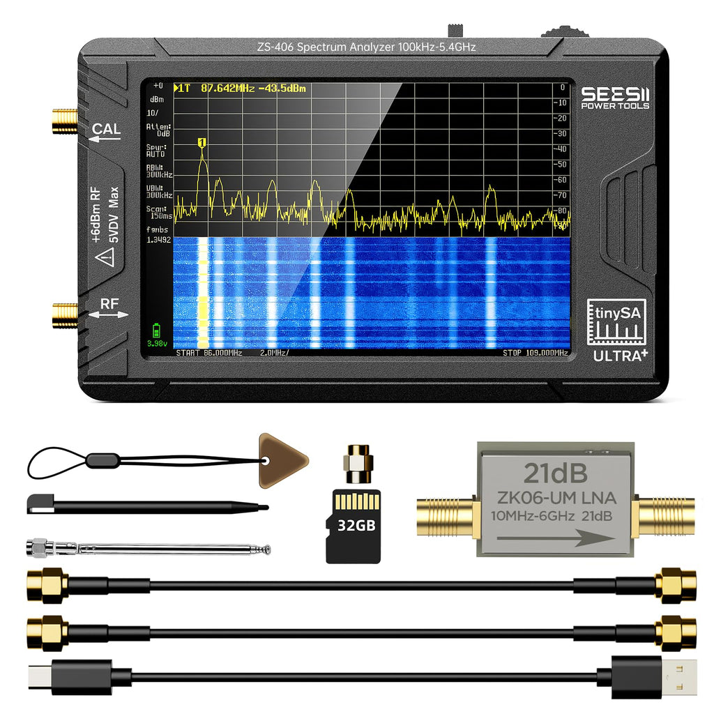 SEESII TinySA Ultra+ ZS406 Spectrum Analyzer 5.4GHz with ZK06 20dB LNA