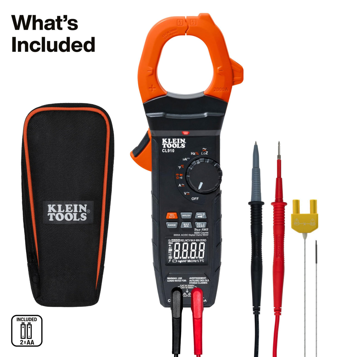Klein Tools CL910 Digital Clamp Meter, 2000A AC/DC Auto Ranging & Worklight