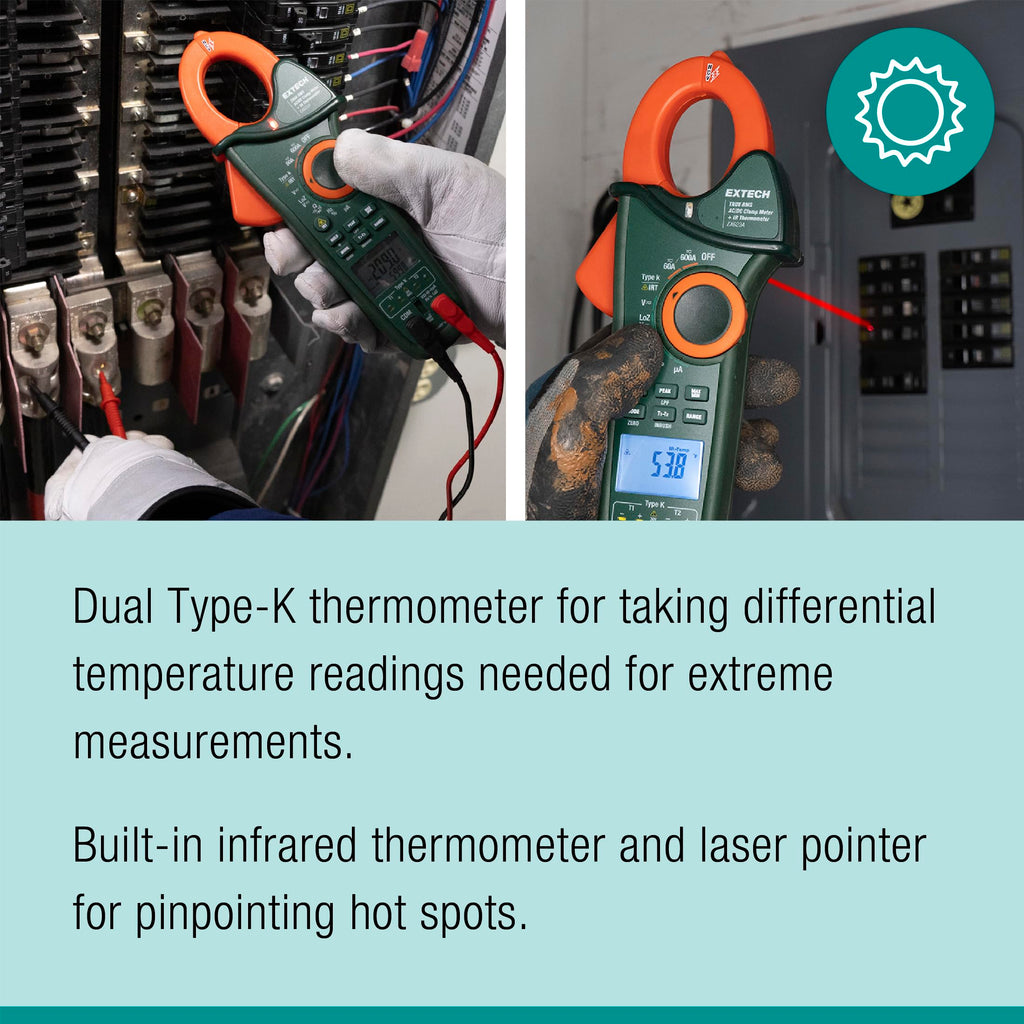 Extech EX623A 600A AC/DC Clamp Meter with IR and Dual Type K