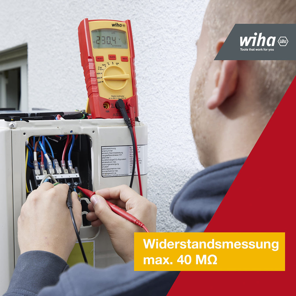 Wiha Digital Multimeter up to 600 V AC, CAT IV with 2X AAA Batteries I with LCD Display (45218)