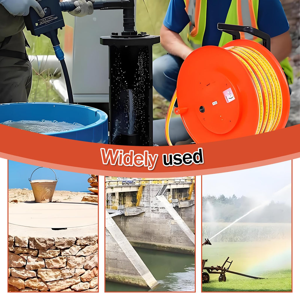 Water Level Meter with 150m Cable Reel, Stainless Steel Probe for Accurate Groundwater & Well Depth Detection - Essential Liquid Level Measuring Tool for Industrial & Home Use