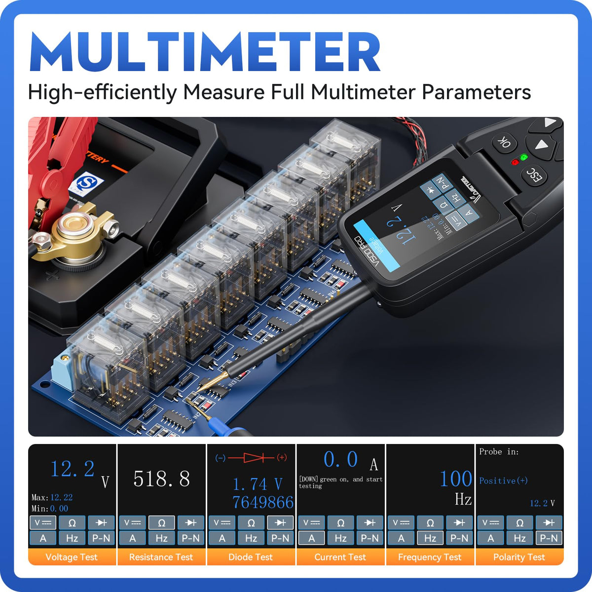 V500 Pro Automotive Circuit Tester, Power Circuit Probe Tester Breaker Finder Tool, 9/30V Electrical Open Short Circuit Finder, Wire Tracer, Multimeter Oscilloscope Relay Injector Test