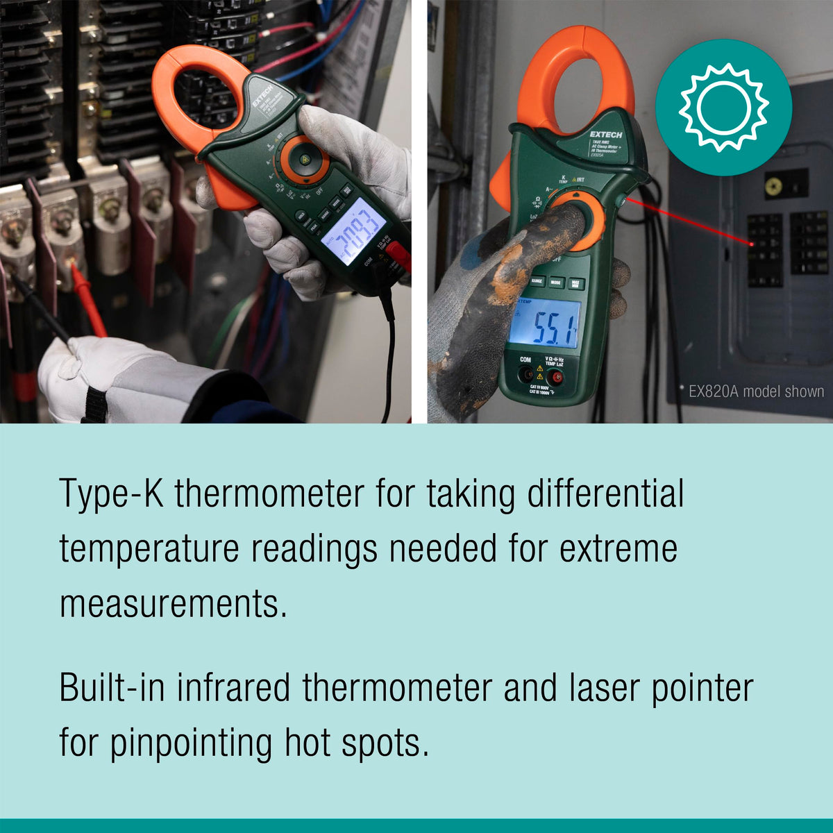 Extech EX840A 1000A True RMS AC/DC Clamp Meter with IR Thermometer