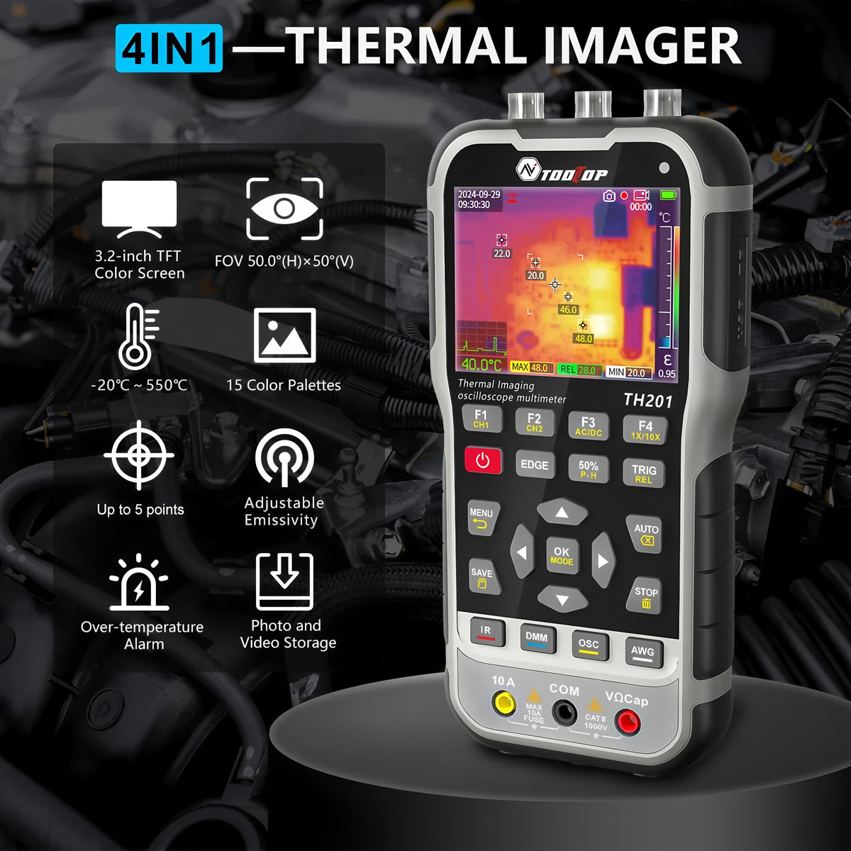 TH201 3.2inch Thermal Imaging Camera with Macro Lens 2CH Oscilloscope 20000 Counts Digital Multimeter Signal Source 4in1(TH201)