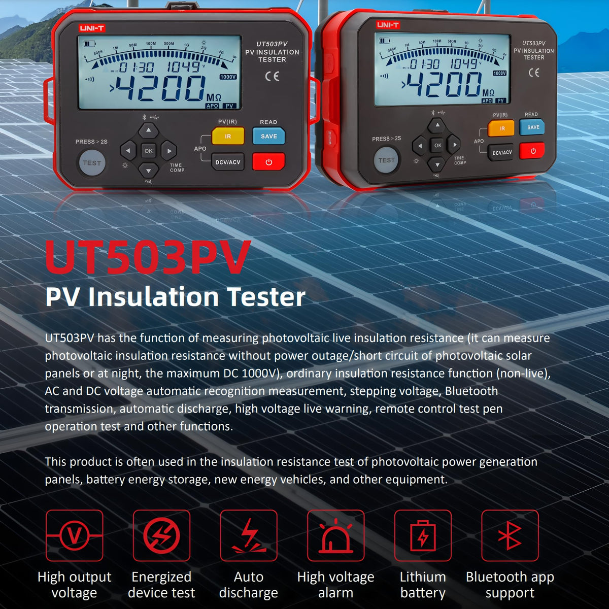 UNI-T Uni-Trend UT503PV High Voltage Megohm Meter Smart Electrician Swing Meter Photovoltaic Insulation Resistance Tester