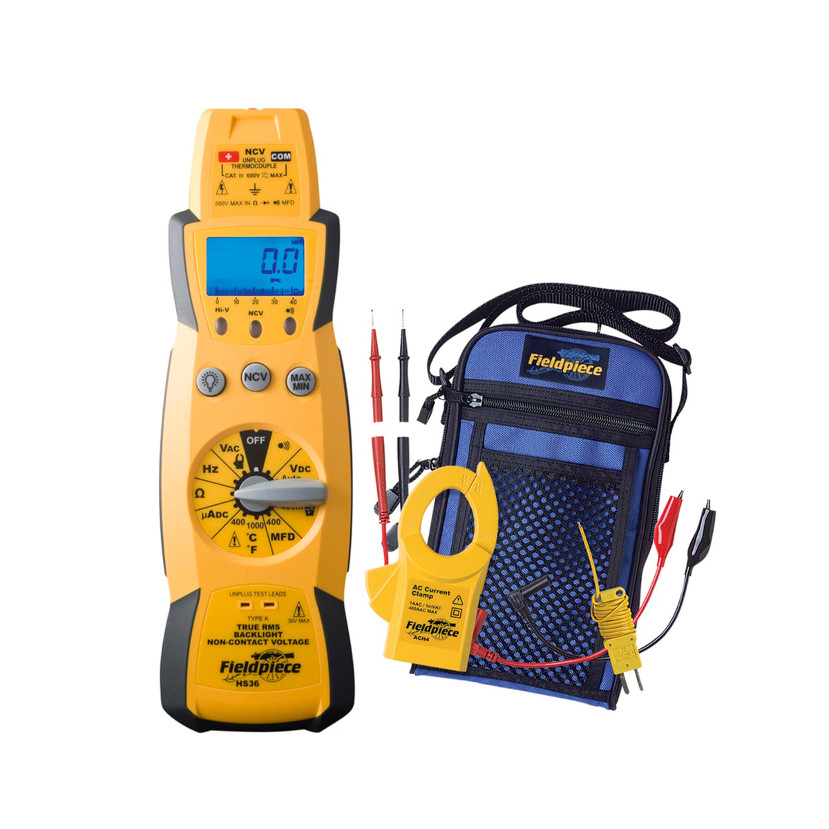 Fieldpiece HS33 Expandable Manual Ranging Stick Multimeter for HVAC/R – 400A Clamp - Non-Contact Voltage with Temperature to 1000°F - Capacitance and K-Type Thermocouple - HVAC Electrical Tester