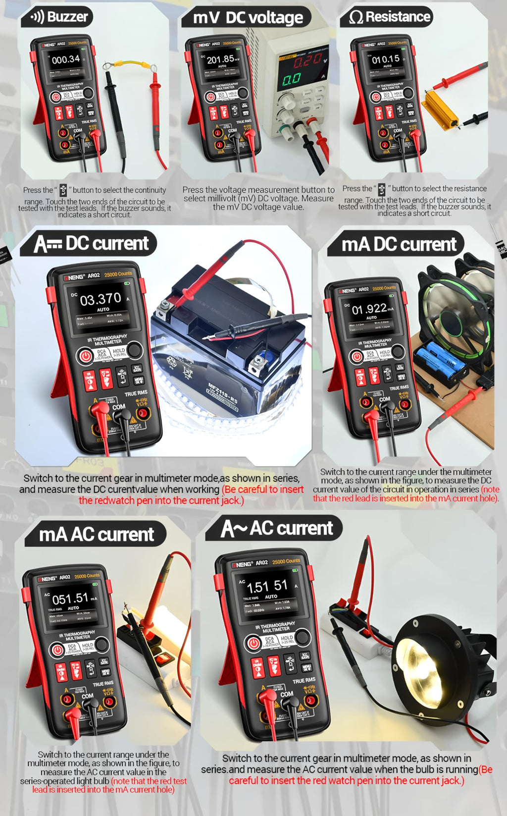 Thermal Imaging Multimeter 240×240 IR Resolution 96×96 IR Sensor-20°C~150°C Temperature Range,2.4" TFT Display or Repair(AR02)