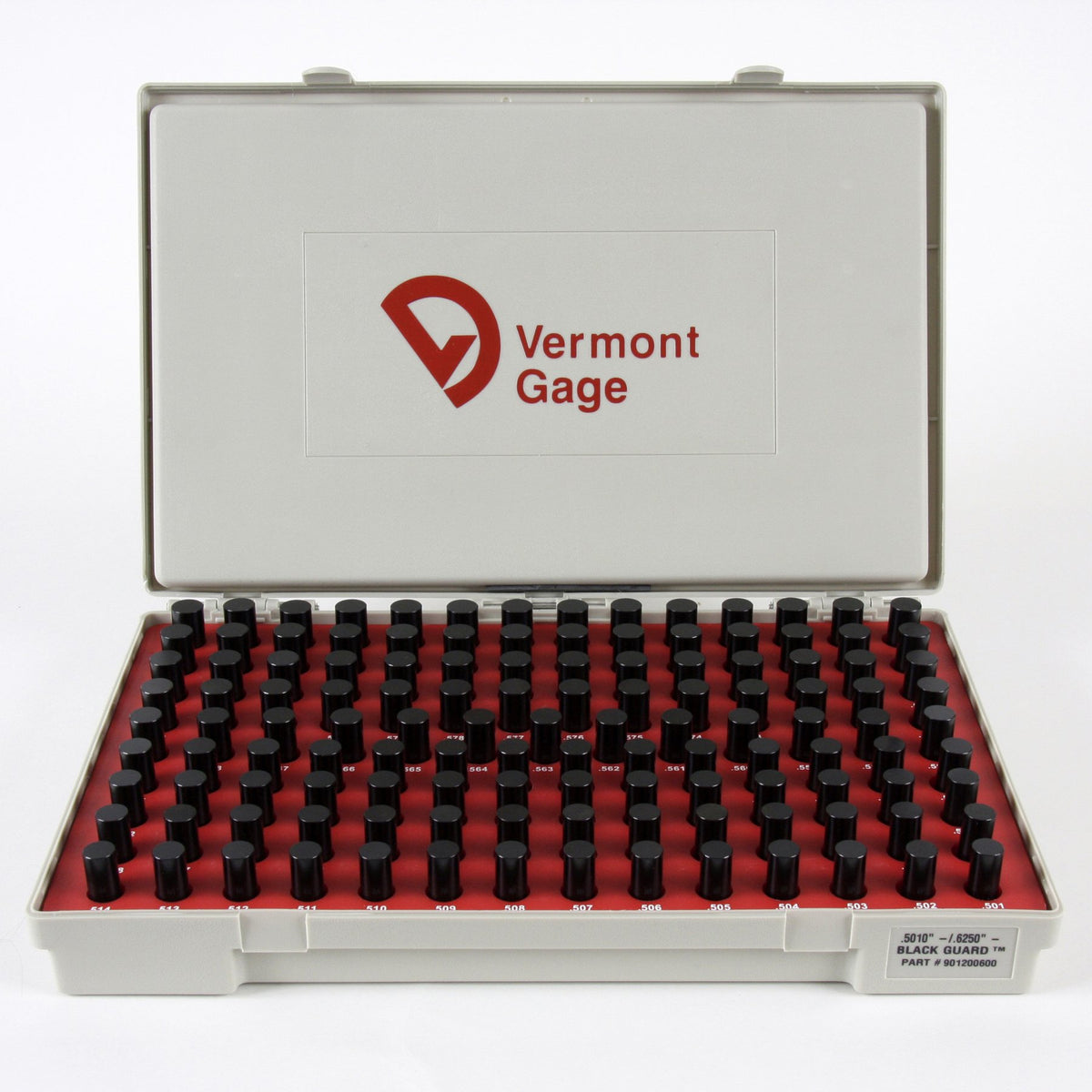 Steel No-Go Pin Gage Set, Black Oxide, Tolerance Class ZZ, 0.5010 - 0.6250" Gage Diameter (Set of 125)