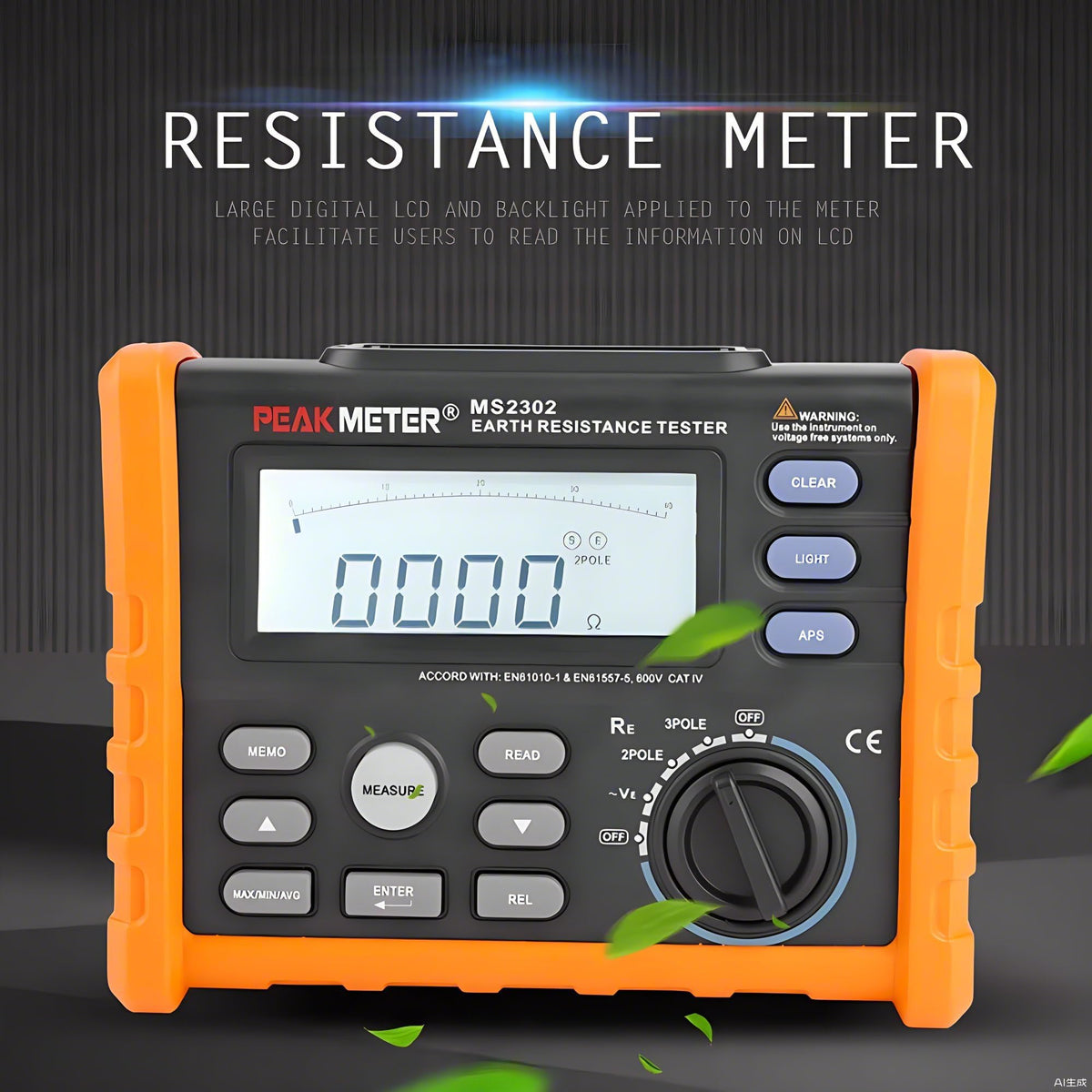 MS2302 Digital Insulation Megohmmeter Earth Resistance Tester Ground Earth Resistance Voltage Tester 0-4K ohm 100 Groups Data Logging with Backlight