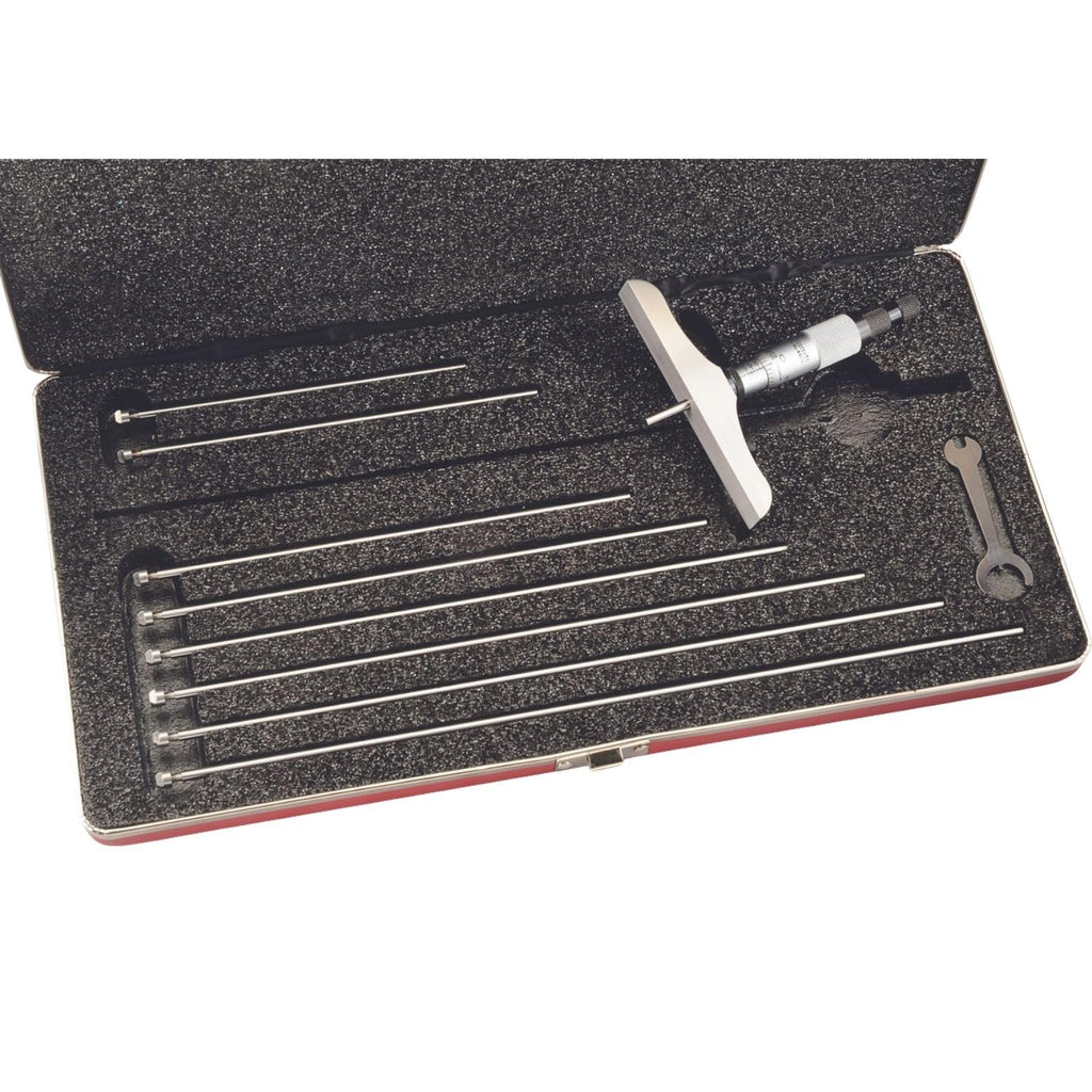 Starrett Depth Micrometer, 0-75mm Range, .01mm Grad, 63.5mm Length - 3 Rods