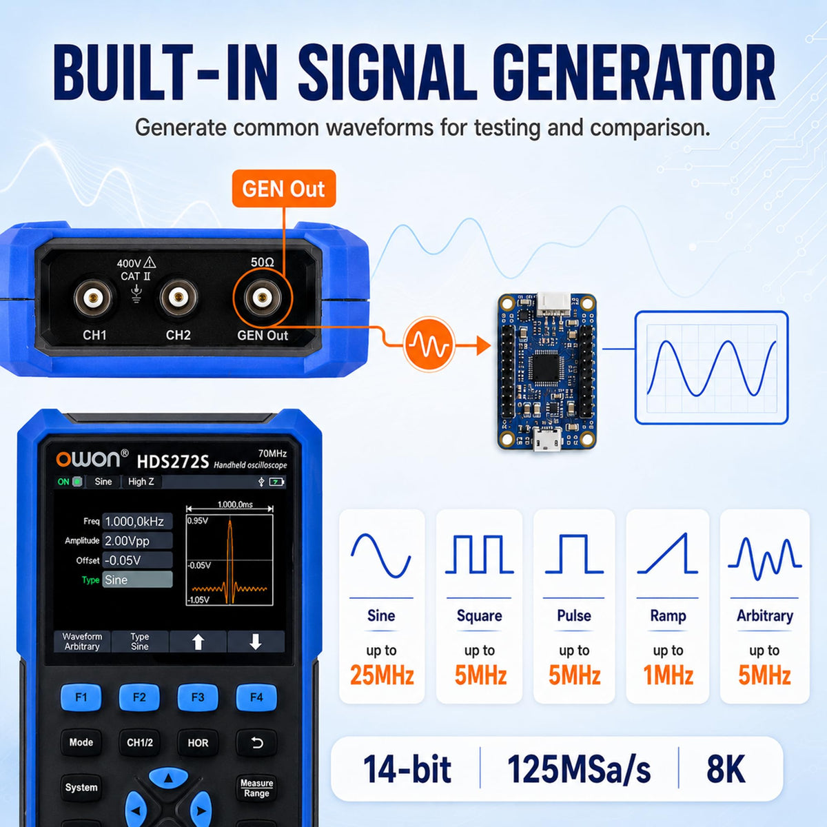 OWON HDS272S Oscilloscope, 3 in 1 with Multimeter 25MHz Waveform Generator