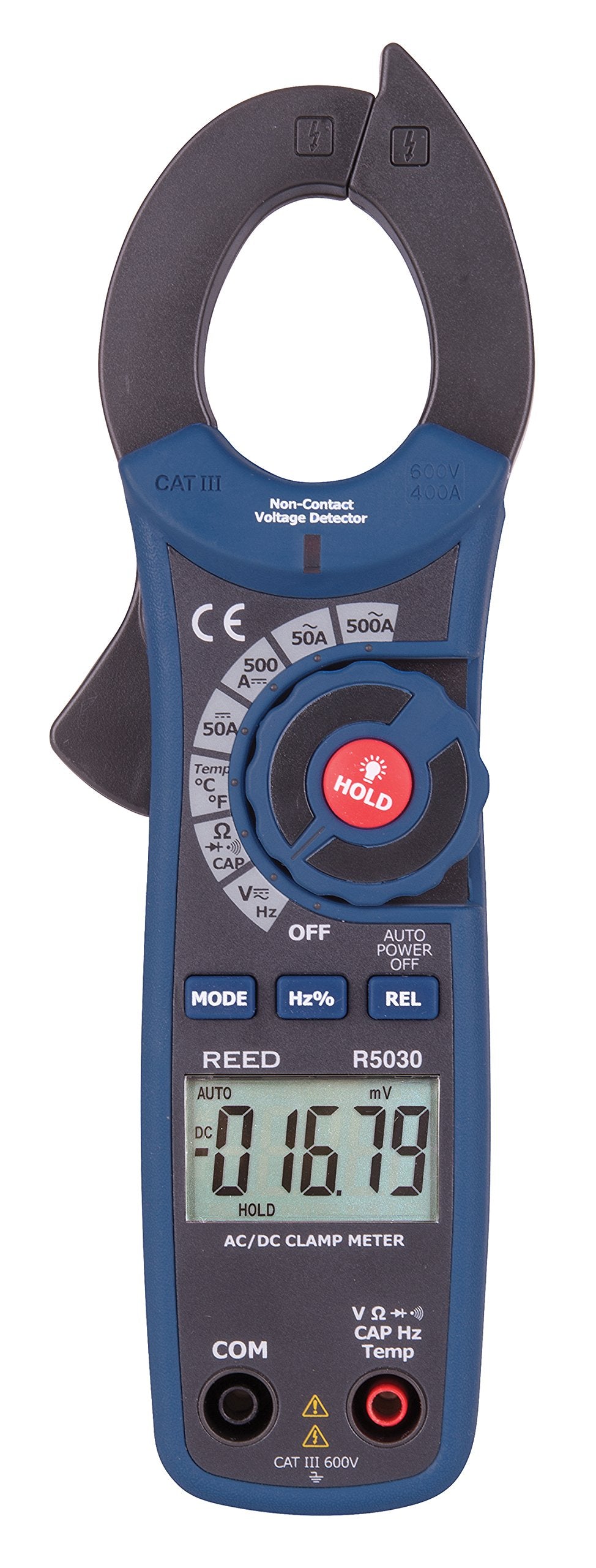 REED Instruments R5030 True RMS AC/DC Clamp Meter with Temperature and Non-Contact Voltage Detector, 500A with NIST Calibration Certificate