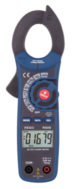 REED Instruments R5030 True RMS AC/DC Clamp Meter with Temperature and Non-Contact Voltage Detector, 500A with NIST Calibration Certificate