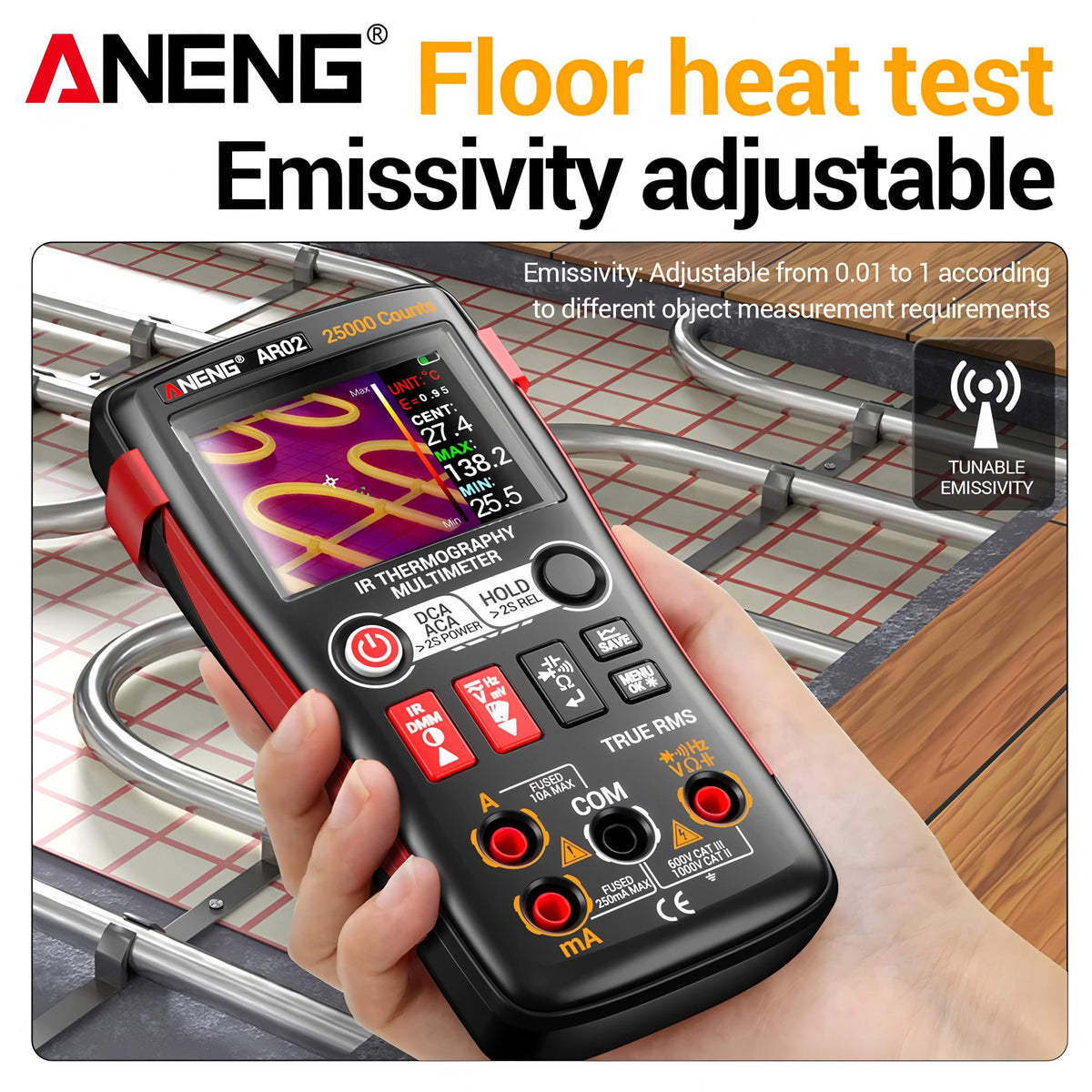 Thermal Imaging Multimeter 240×240 IR Resolution 96×96 IR Sensor-20°C~150°C Temperature Range,2.4" TFT Display or Repair(AR02)