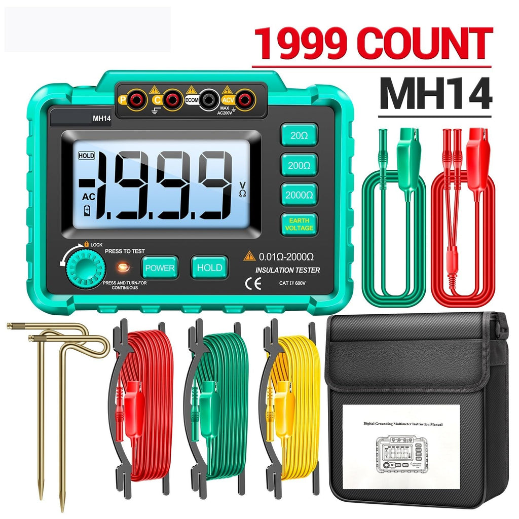 MH14 Electrical Insulation Ground Resistance Tester 1999 Count Digital Grounding Voltage Measuring Meter