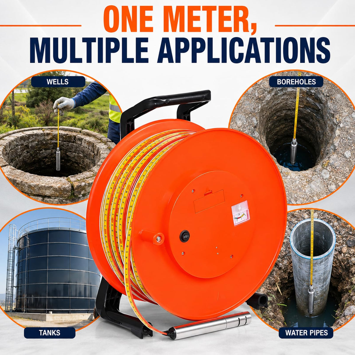 10-300m Groundwater Level Meter with 15mm Probe, Ideal for Wells and Boreholes - Accurate Water Depth Measurement Tool for Environmental Monitoring and Drilling