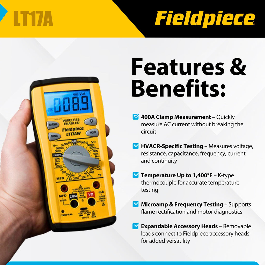 Fieldpiece LT17A Classic Style Digital Multimeter w/Temp, MFD, Microamps, Frequency