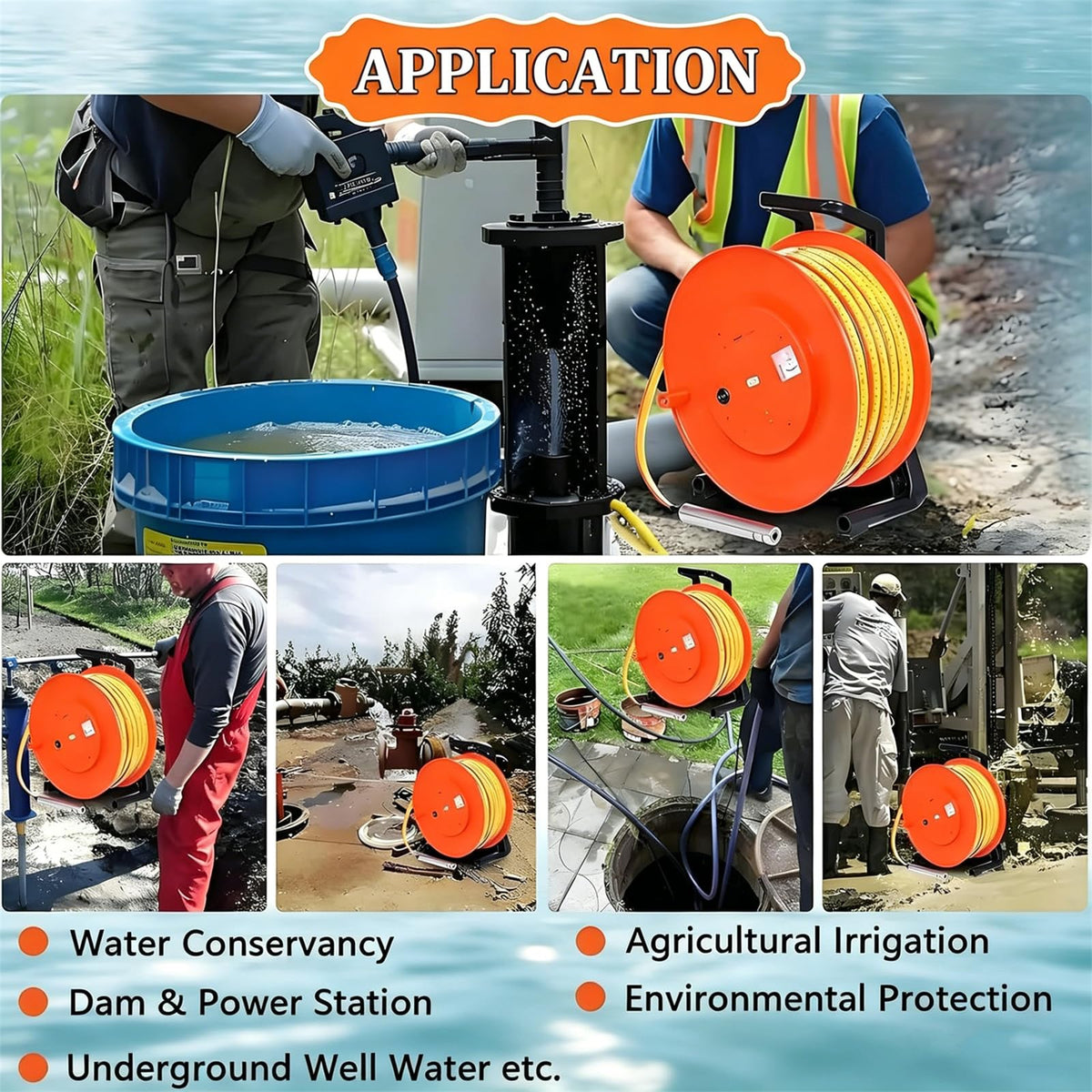 Well Water Depth Meter Indicator with Stainless Steel Probe, Electronic Water Level Gauge with Fixed Probe and Steel Tape, for Accurate Groundwater Level Measurement 200m(656ft)