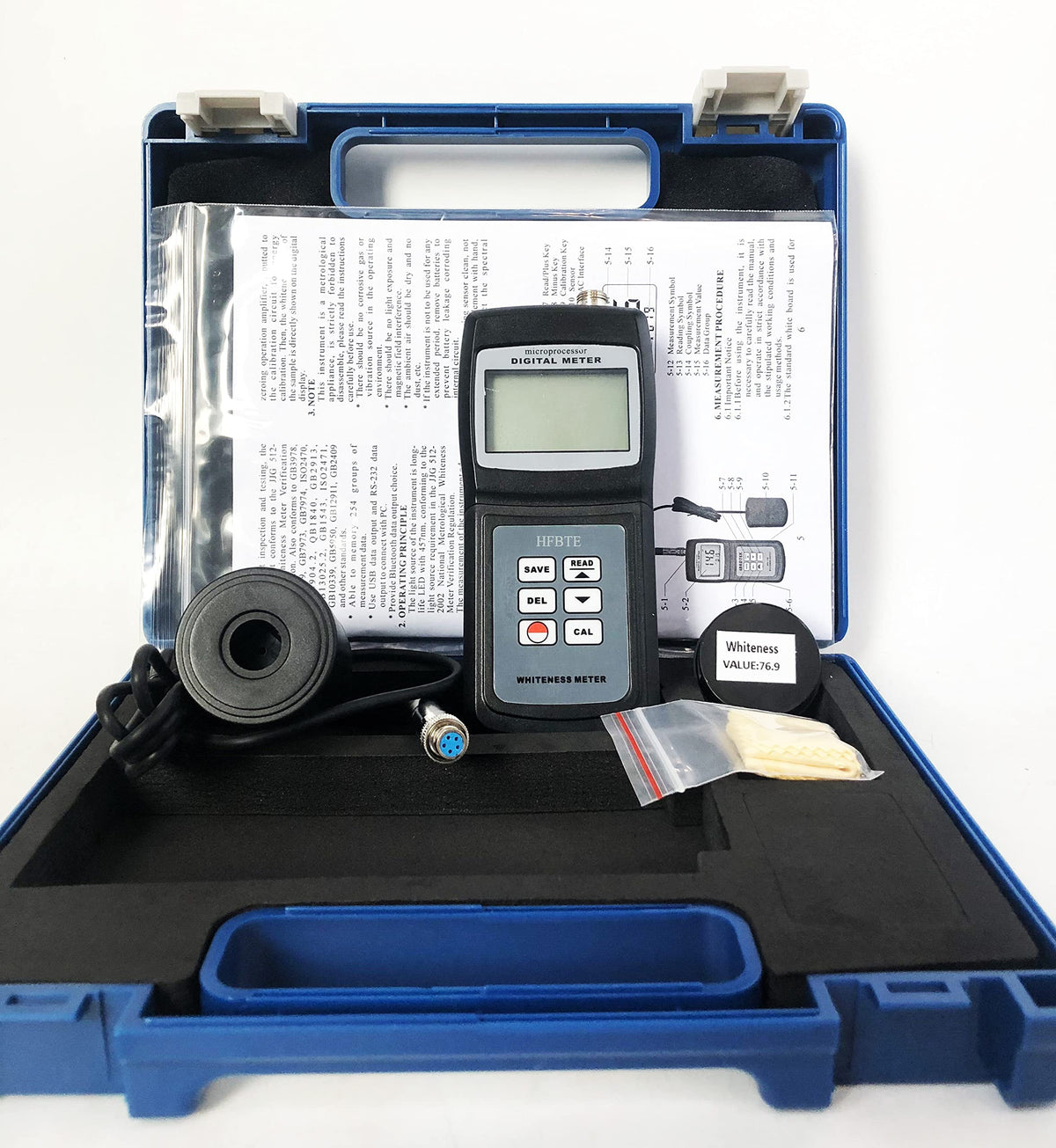 Digital Whiteness Meter Leucometer Digital Whiteness Tester Material Surface White Measurement R457 Blue Light for White Paper/Flour/Paint/Lime W-hiteness Detector