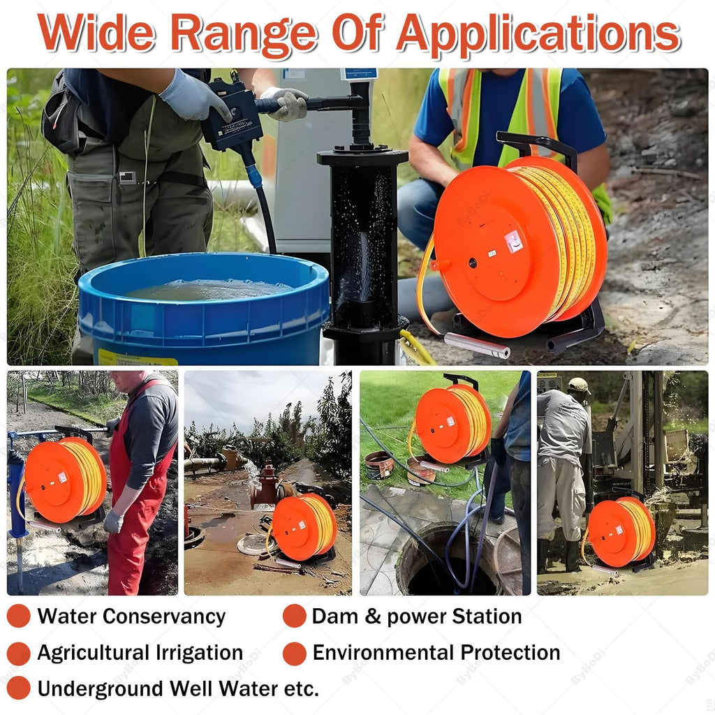 Well Water Depth Gauge,Electronic Waters Meters Measurement Tool with 0.59 Inch Probe and Steel Tape,with Stainless Steel Probe and Steel Tape,for Well,Boreholes,Reservoirs(50m(164ft))