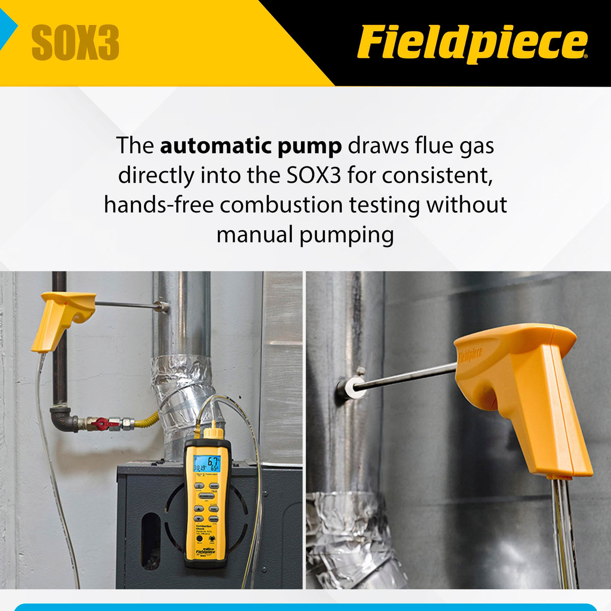 Fieldpiece SOX3 Combustion Checker with Auto Pump – HVAC Furnace Tool