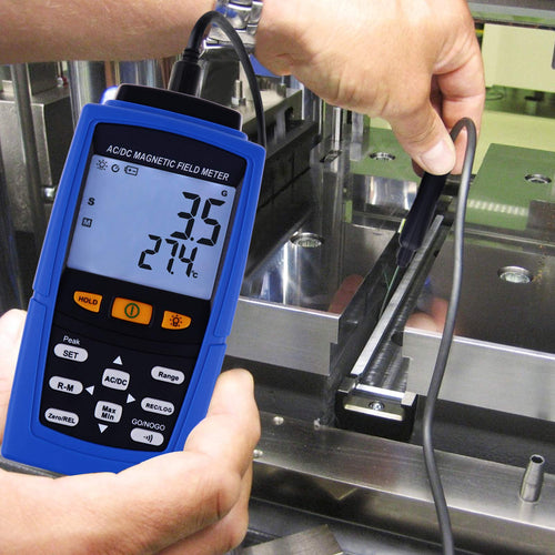 AC/DC Magnetic Field Strength Meter with N/S Polarity Probe, Digital Magnetometer 3000mT(30000G) Gaussmeter Tesla Tester Portable Magnetic Field Detector with Auto/Manual Data Recording