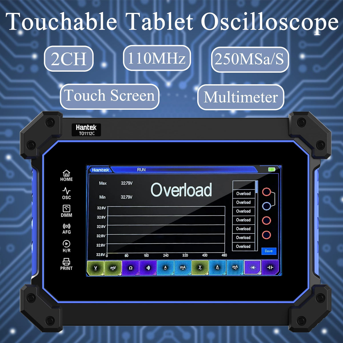 TO1112C Hantek Tablet Oscilloscope 2CH Built-in Multimeter Function