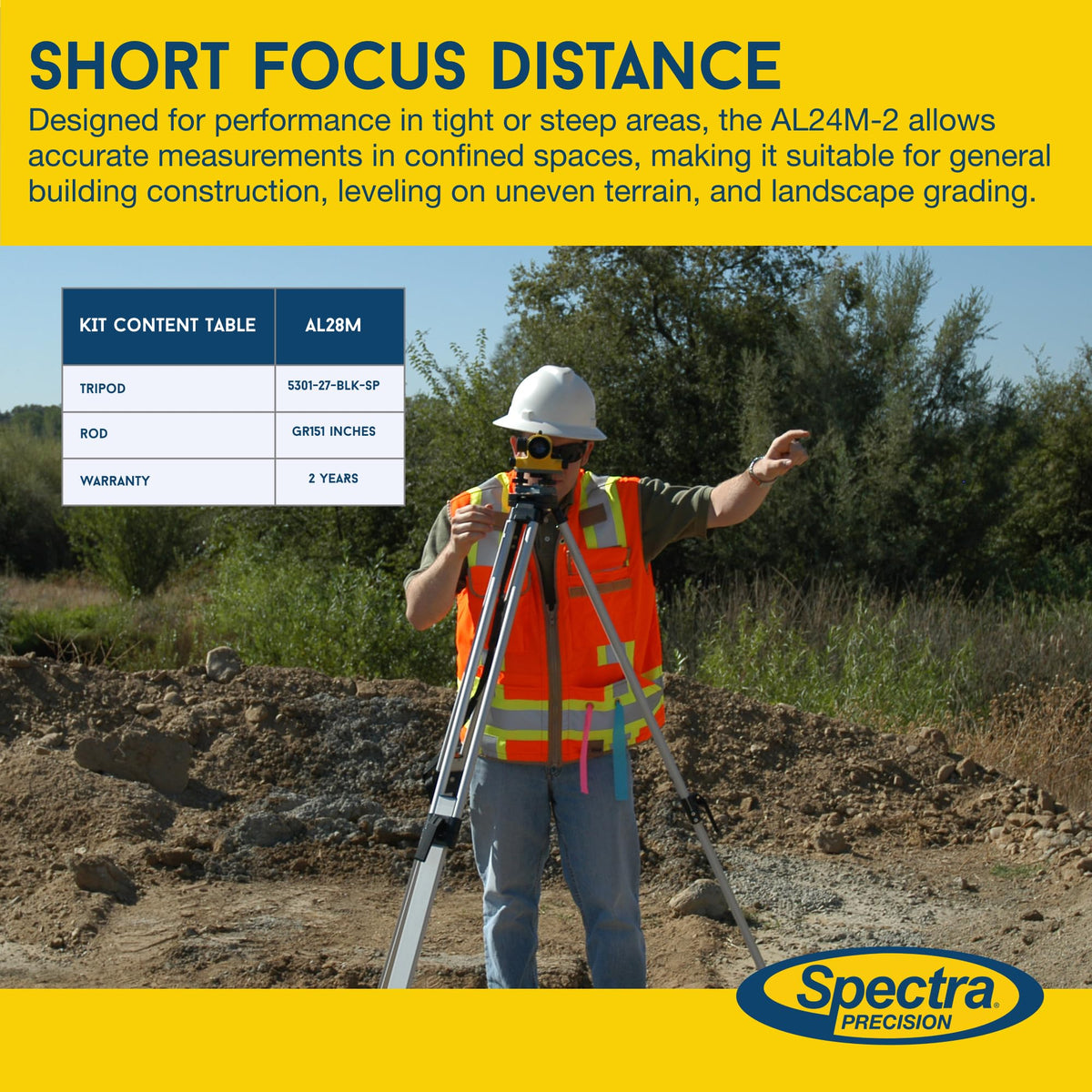 Spectra Precision AL28M Auto Level with Magnetic Dampened Compensator, 28x Magnification, Horizontal Tangent Drives, Stadia Lines for Distance Measurement, Water Resistant