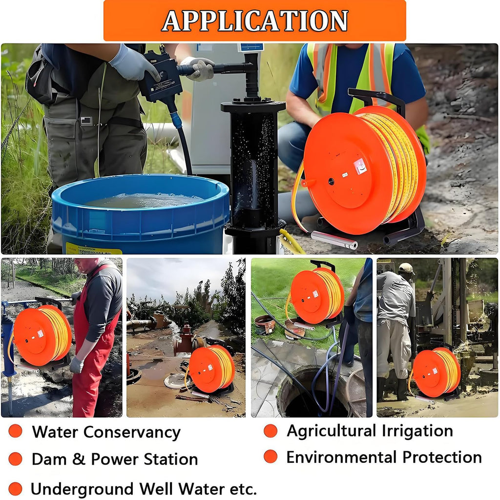 Well Water Depth Gauge - Water Level Meter & Indicator, 20m (65.6ft) Fixed Probe & Steel Tape for Wells, Boreholes, Reservoirs & Pipes - Accurate Water Level Measurement