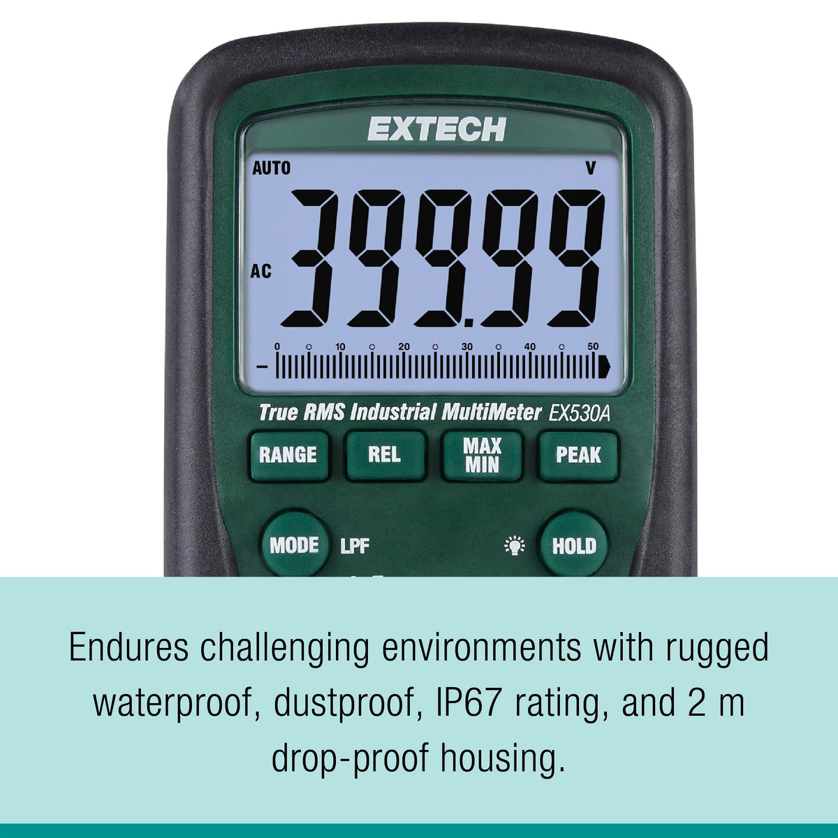Extech EX530A Heavy Duty True RMS Multimeter, 50000 Count, IP67