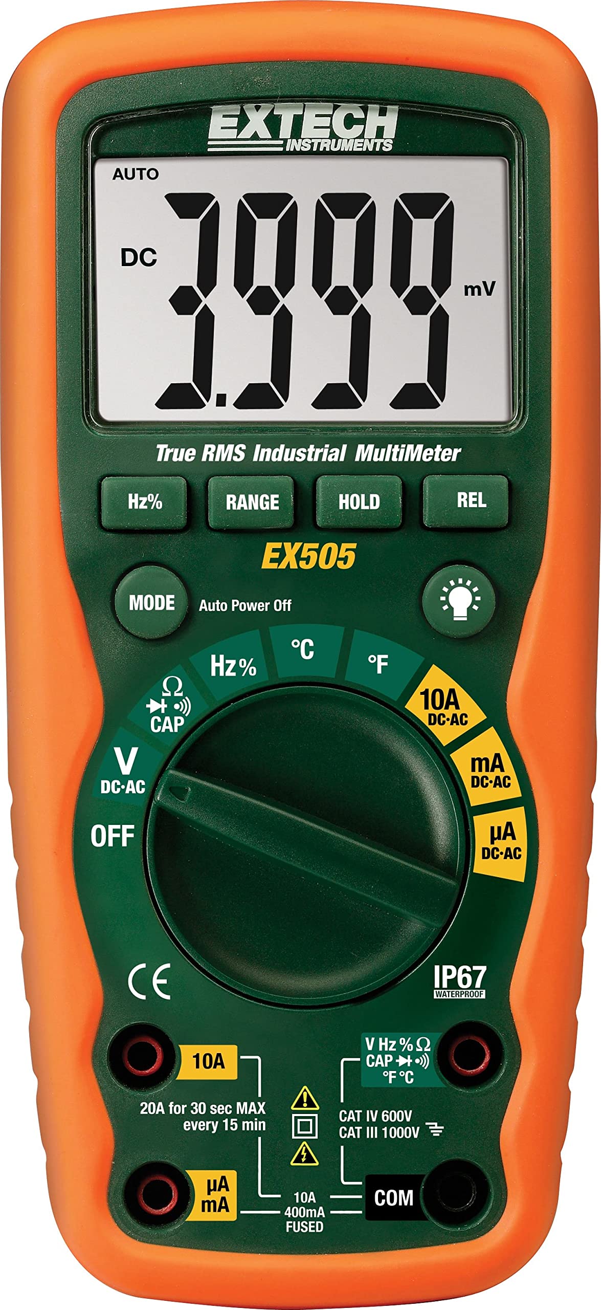 Heavy Duty True RMS Industrial MultiMeter for HVAC, Pharmaceutical | Model: Extech EX505A