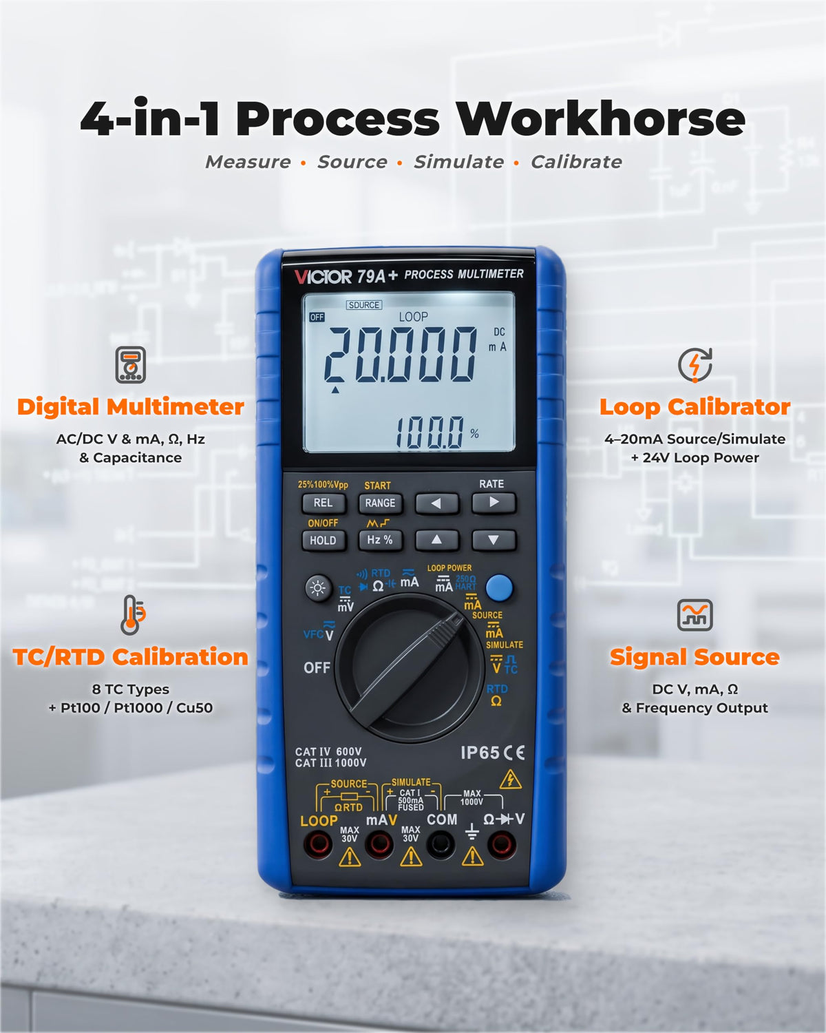 VC79A+ Process Calibrator Multimeter, 4-20mA Loop Calibrator, Signal Source