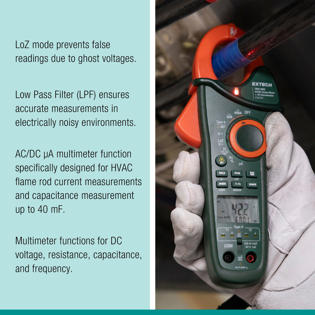 Extech EX623A 600A AC/DC Clamp Meter with IR and Dual Type K