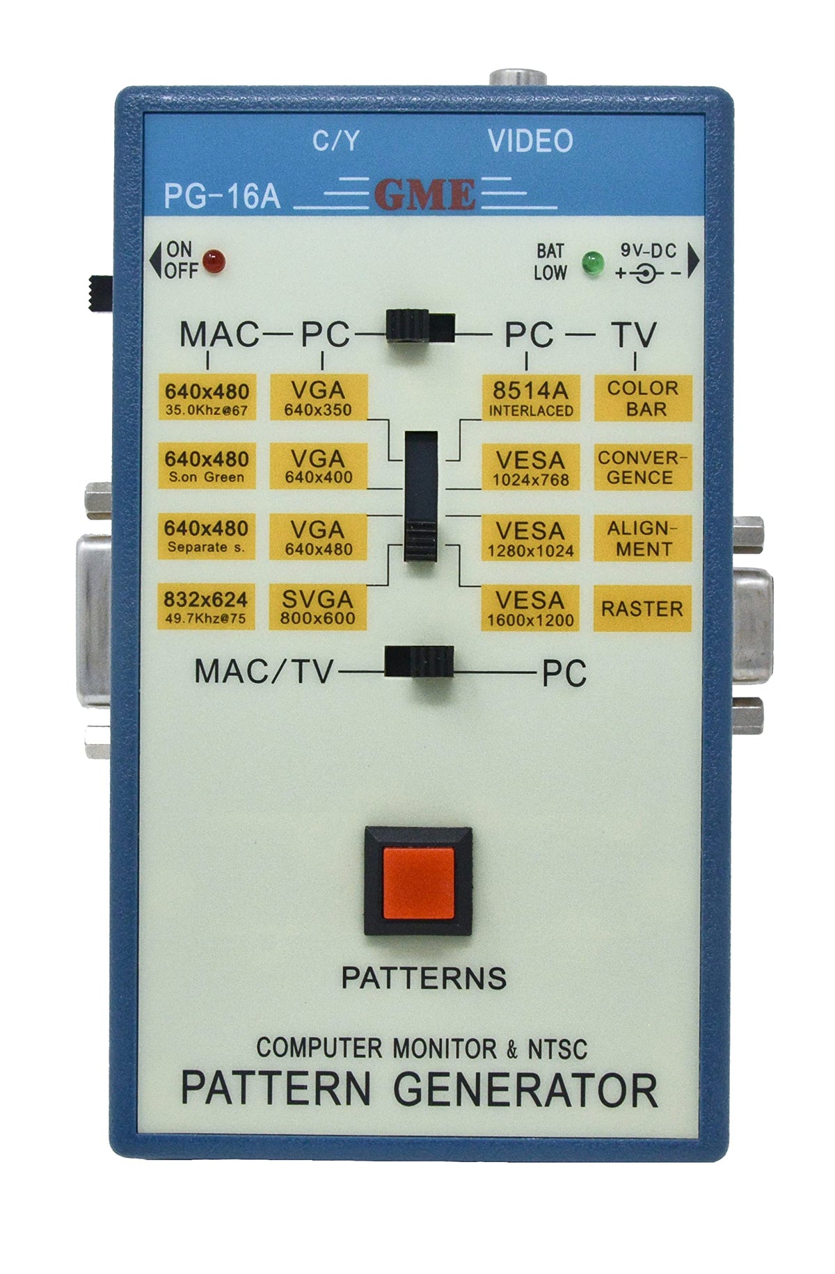 GME PG-16A Portable Video Test Pattern Generator Computer Monitor Tester for PC, MAC, and TV Monitor, Designed and Engineered in The USA
