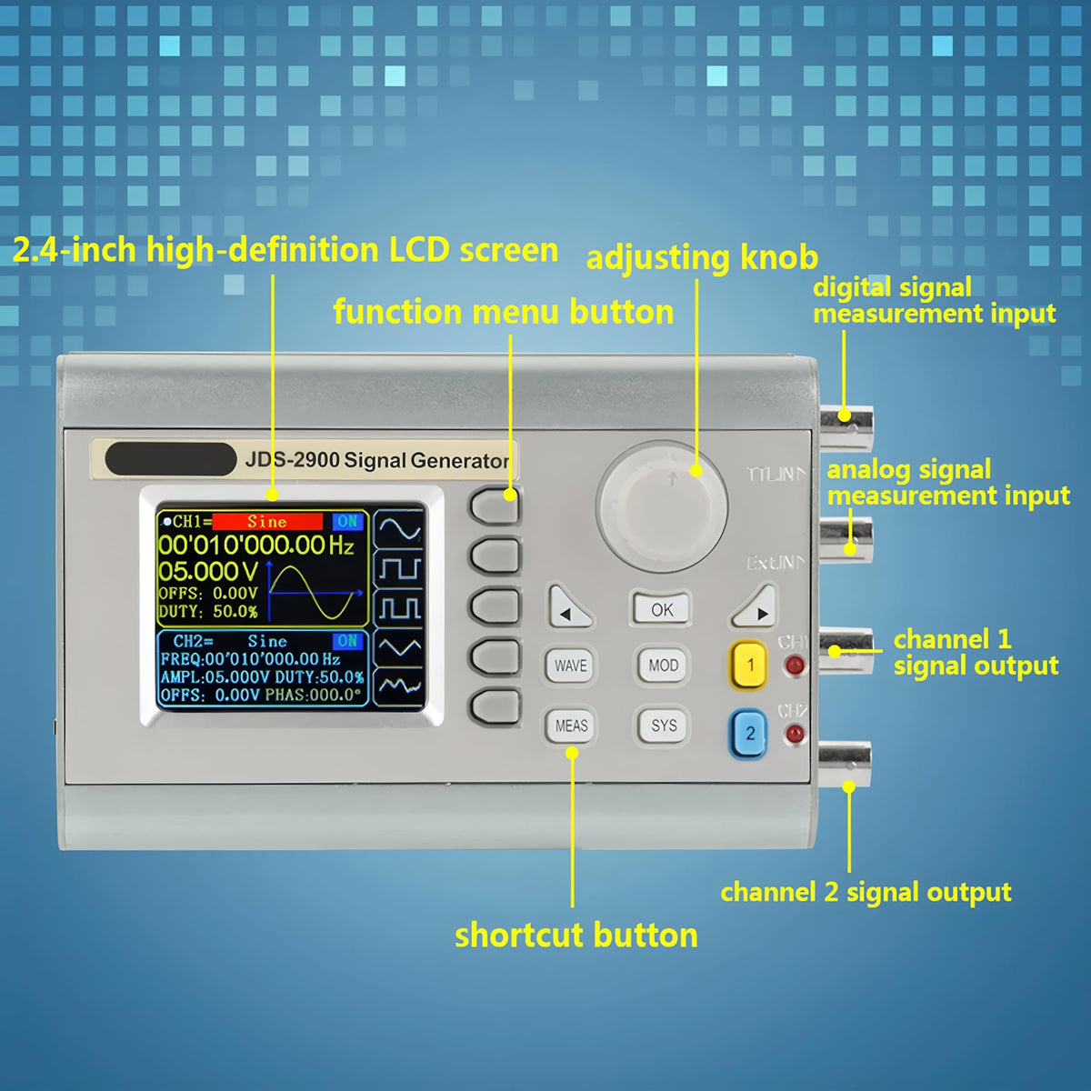 JDS2900 15/30/40/50/60MHZ 14bits 266MSa/s Multiple Function Signal Generator Pulse Generator Sweep Counter Dual-Channel DDS Frequency Meter(JDS2900-60M)