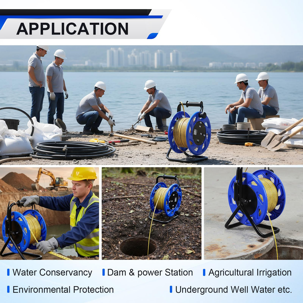 100m Water Level Gauge with Fixed Probe and Steel Tape Groundwater Level Measuring Instrument for Wells Boreholes Reservoirs and Pipes