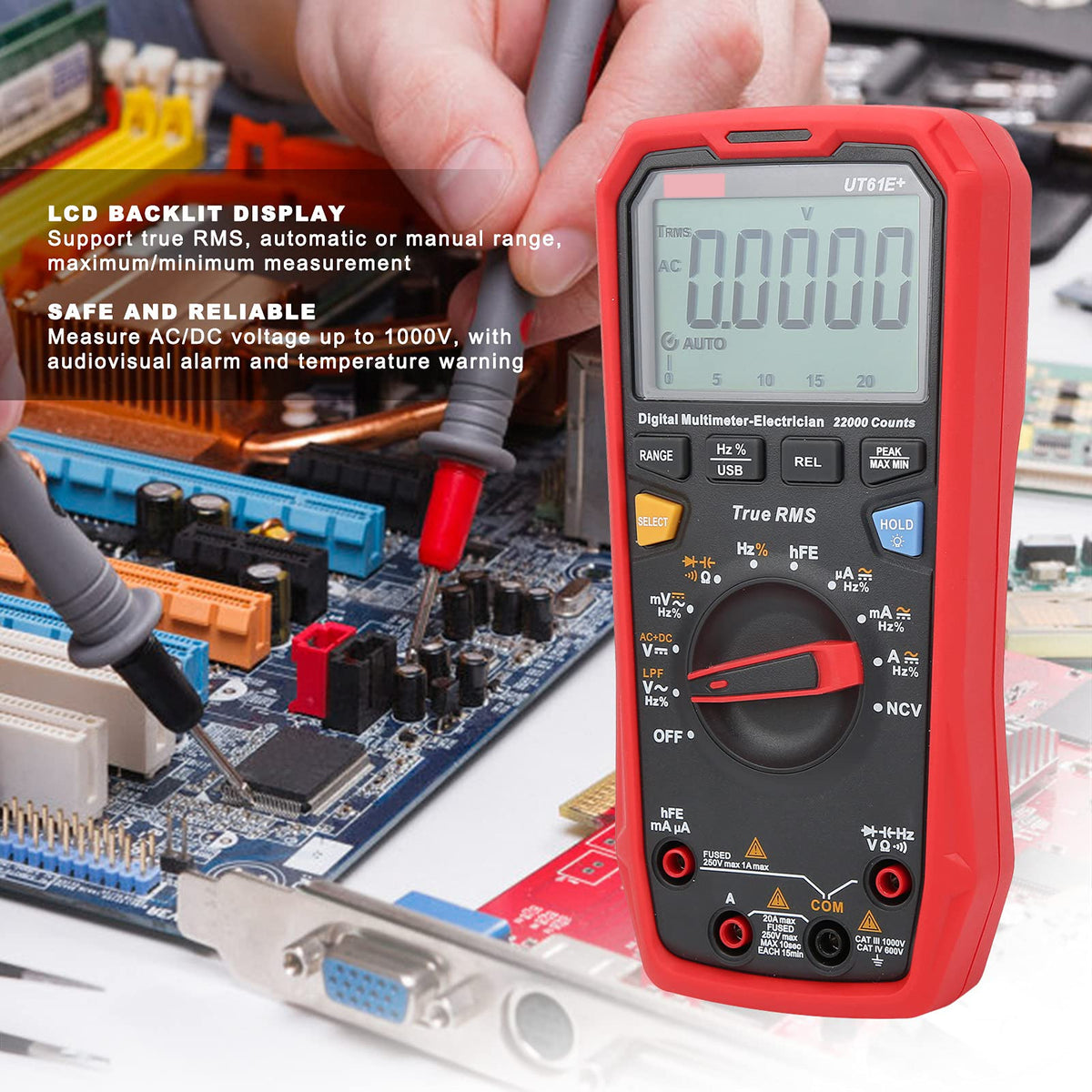 UT61E + Multimeter Meter, ABS Auto Range True RMS Tester Electrician Instruments, Hand Held Multimeter, Multimeter Tester for Household