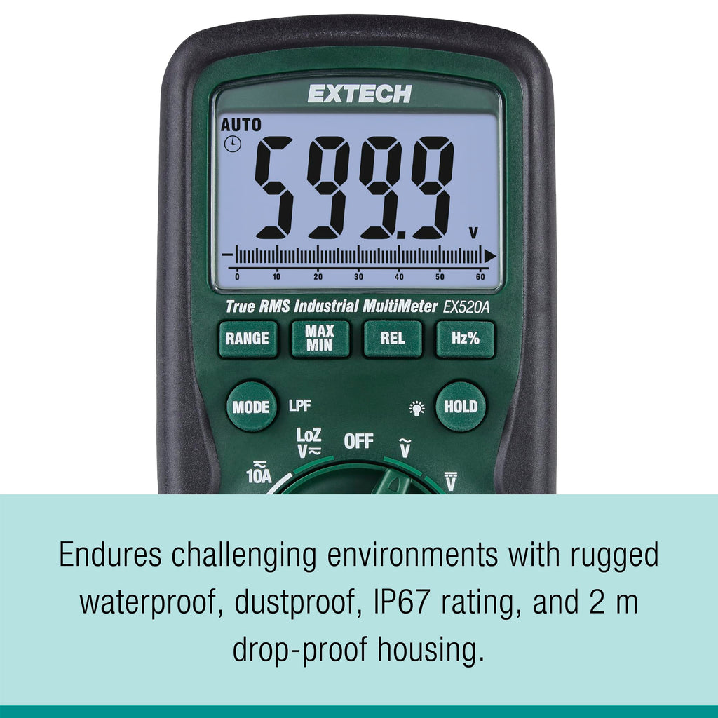 Extech EX520A High Accuracy True RMS Multimeter, 6000 Count, 0.09%