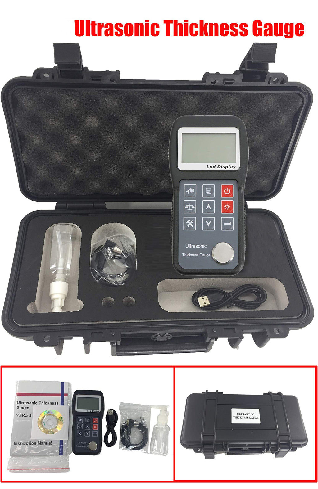 Ultrasonic Thickness Gauge Tester Meter with Free Data Software 1.2~230mm Measurement Range