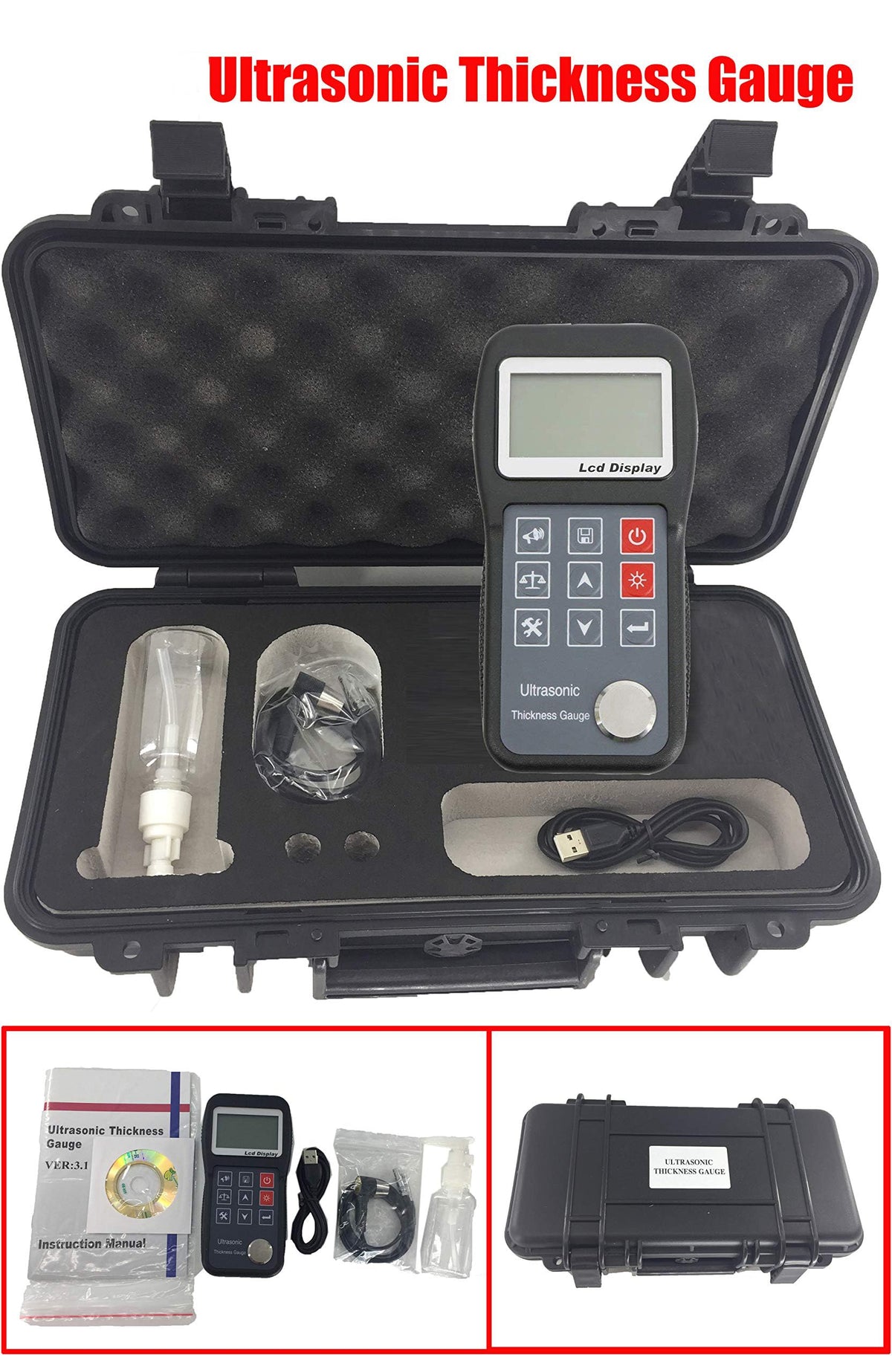 Ultrasonic Thickness Gauge Tester Meter with Free Data Software 1.2~230mm Measurement Range