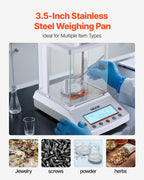 VEVOR Analytical Balance, 220 g x 0.1 mg, 0.0001 g High Precision Accuracy Lab Scale, g/oz/ct/mg 4 Units Electronic Digital Analytical Balance with Glass Draft Shield, for Laboratory Jewelry Pharmacy