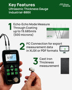 Ultrasonic Thickness Gauge Industrial-888X, Echo/Pulse, PC Export XLSX/PDF