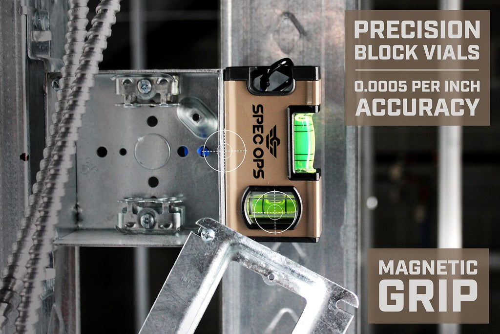 Spec Ops Tools Pocket Level for Framing & Layout, 33% Larger Precision Block Vials, Magnetic, Pocket 4"