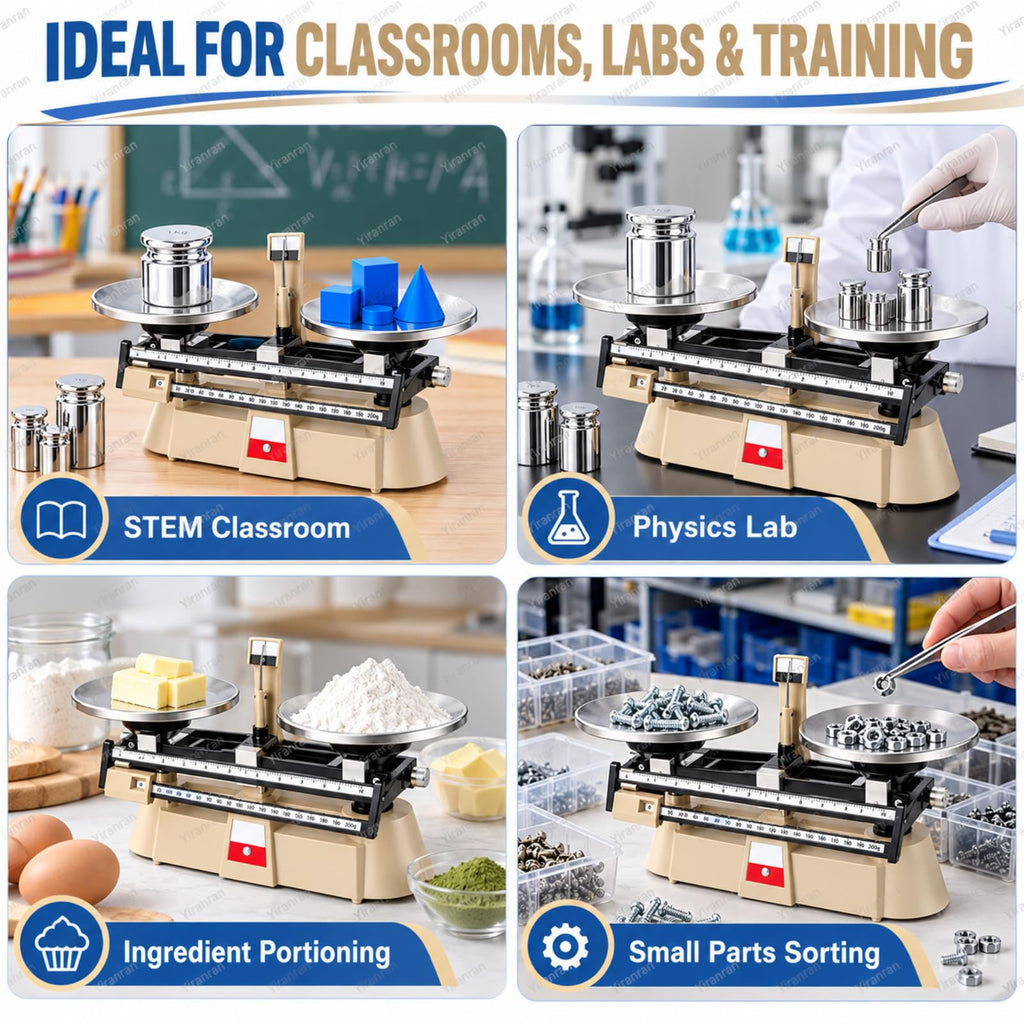 Analytical Double Pan Scales, Double Pan Balance Scale with 0.1g Graduation, 2000g Capacity, Zero Adjustment and 4-piece Weight Set, for Physics Chemistry Experiments, Classroom Teaching