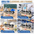 Analytical Double Pan Scales, Double Pan Balance Scale with 0.1g Graduation, 2000g Capacity, Zero Adjustment and 4-piece Weight Set, for Physics Chemistry Experiments, Classroom Teaching