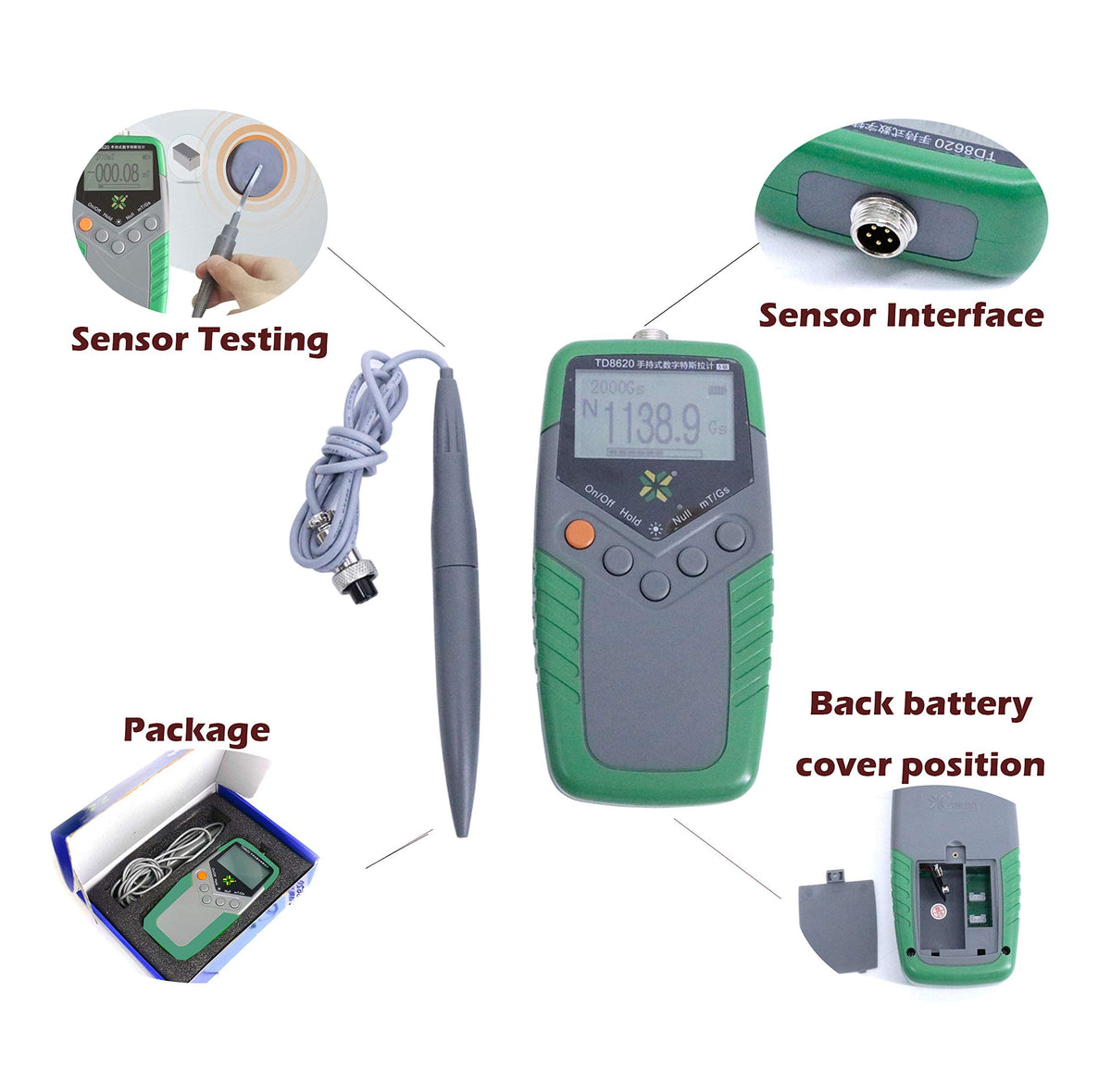 Gauss Meter Surface Magnetic Field Tester of Accuracy 2 Percent with Range 200 mT 2000 mT Minimum Resolution 10uT