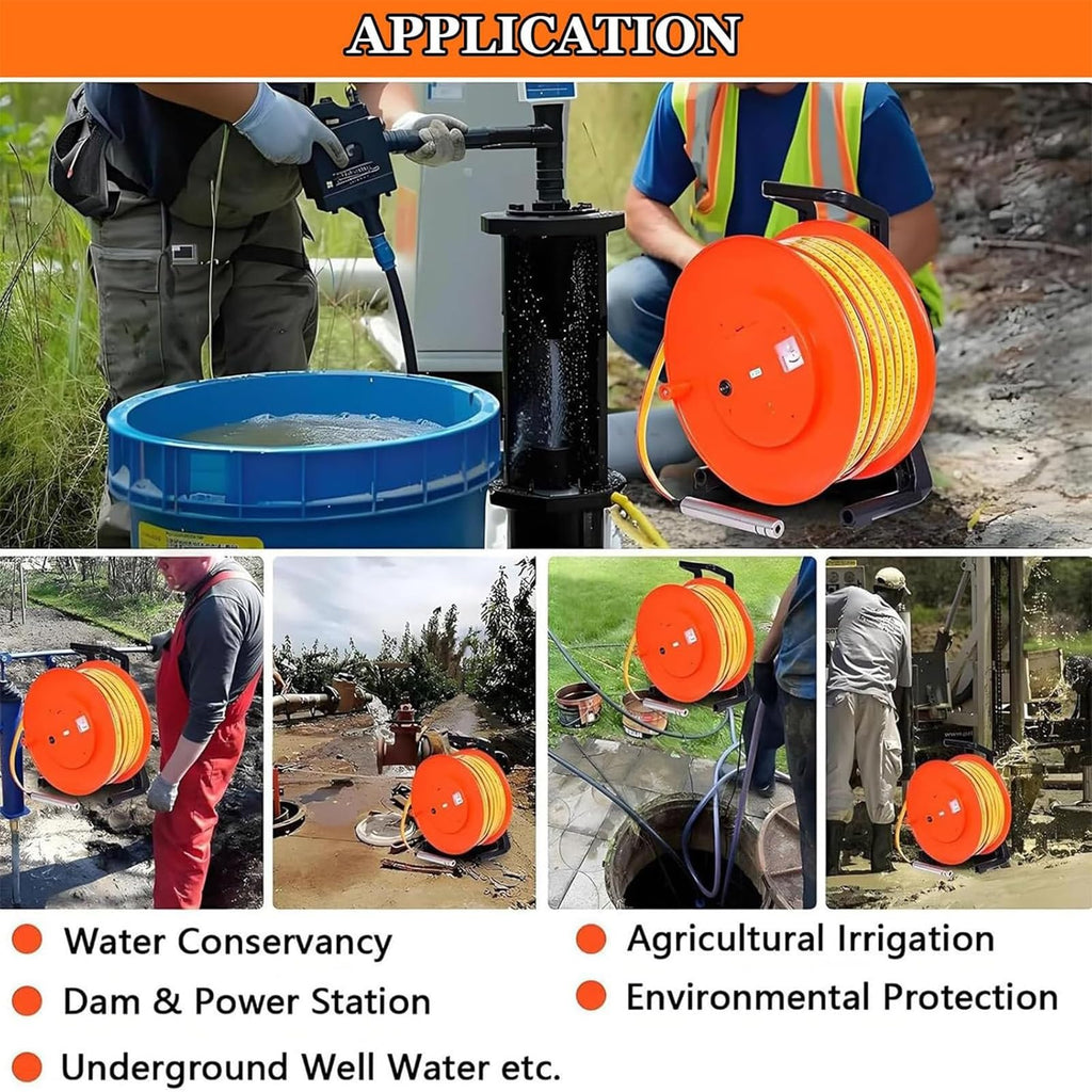 Water Level Meter & Indicator, 250m Depth Gauge with Fixed Probe & Steel Tape for Wells, Boreholes, Reservoirs & Pipes - Accurate Water Level Measurement Tool