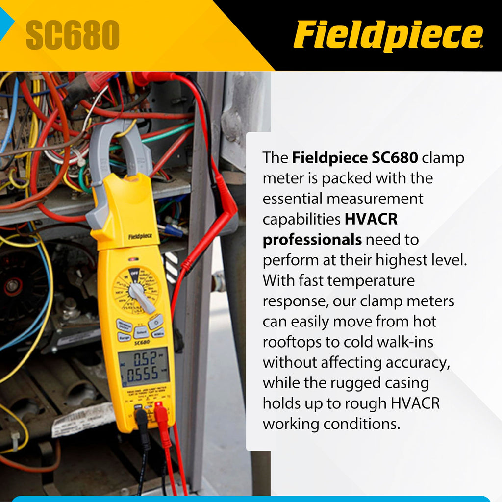Fieldpiece SC680 Clamp Meter - Wireless Power Multitester for HVACR Professionals - AC/DC Swivel Clamp Meter with Dual Display - HVAC Tools