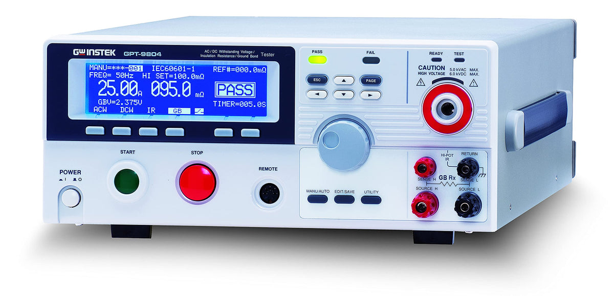 GW Instek GPT-9804 Safety Tester, AC/DC, Withstanding Voltage, Insulation Resistance, Ground Bond, 200V