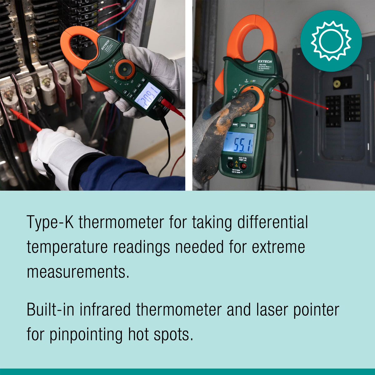 Extech EX820A 1000A True RMS AC Clamp Meter with IR Thermometer